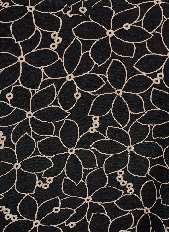Långärmad blus med blombroderi, Svart, Packshot image number 2