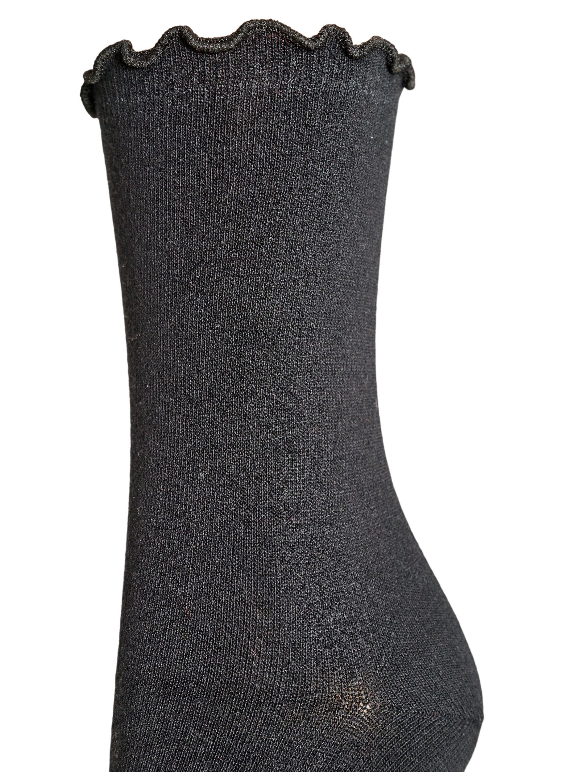 ZizziStrumpor i bomull med v&aring;gig kant, Svart, Packshot image number 2