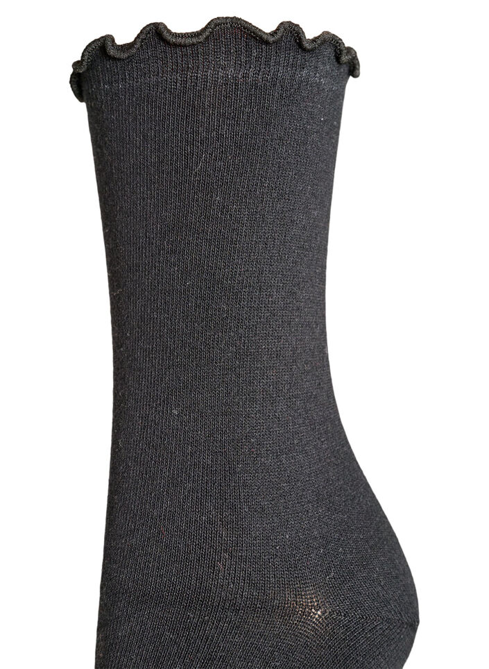 Strumpor i bomull med v&aring;gig kant, Svart, Packshot image number 2