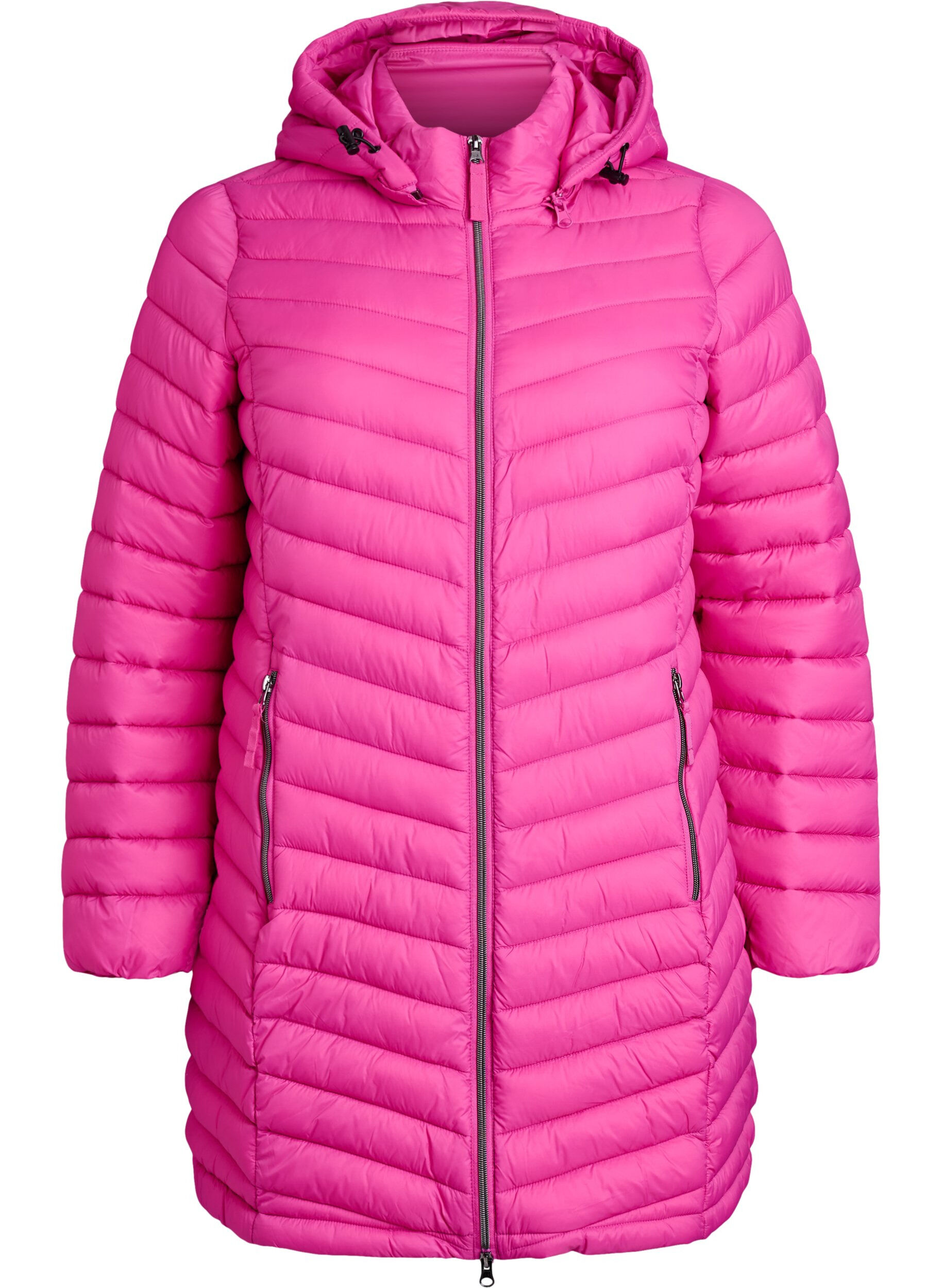 ZizziL&auml;ttviktsjacka med fickor och avtagbar huva, Rosa, Packshot image number 0