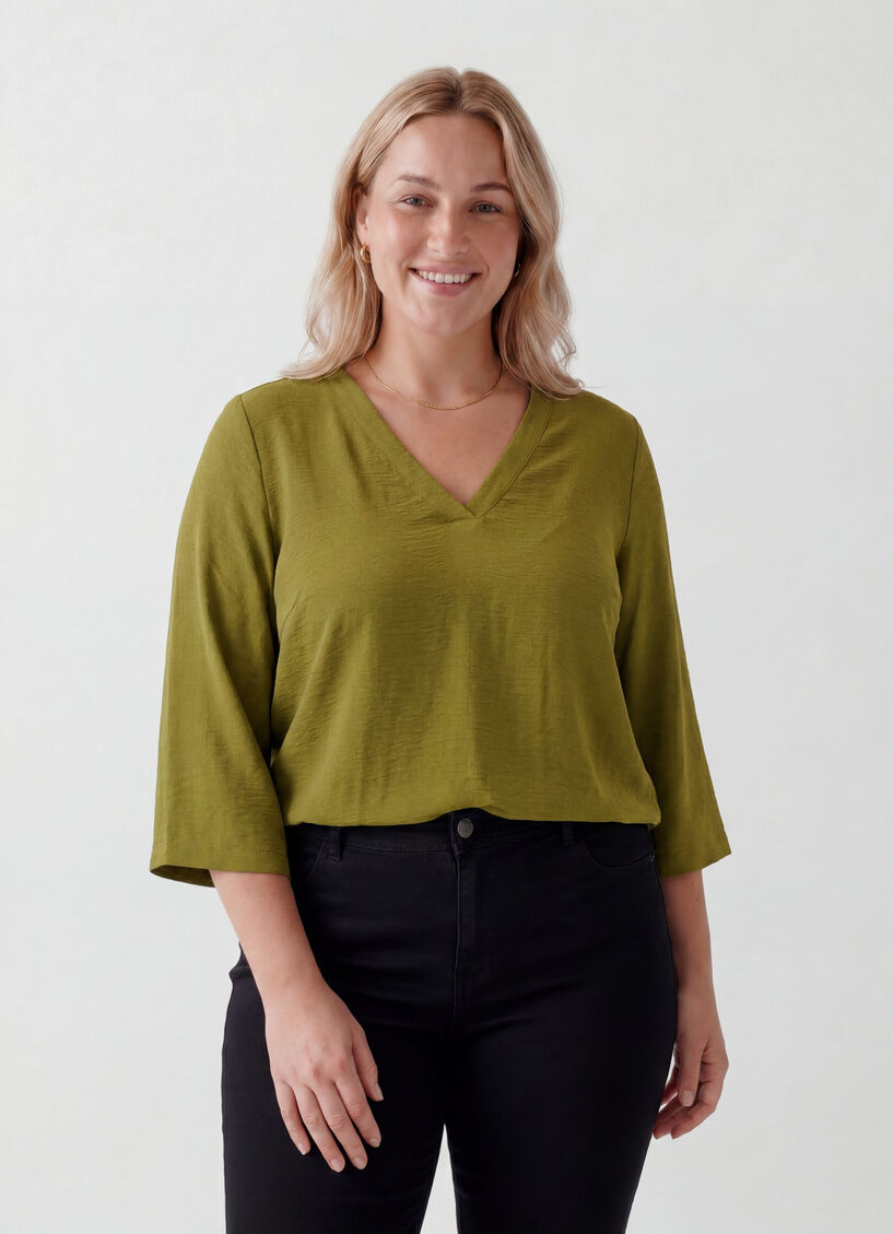 Blus med 3/4-&auml;rm, Gr&ouml;n, Model image number 0