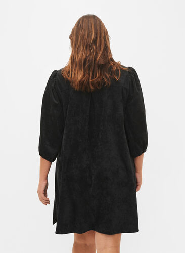 Klänning i sammet med 3/4-ärm och knappar	, Black, Model image number 1
