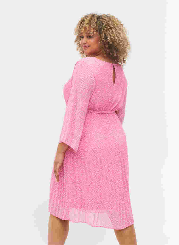 Plisserad klänning med knytband, Pink Ditzy Flower, Model image number 1