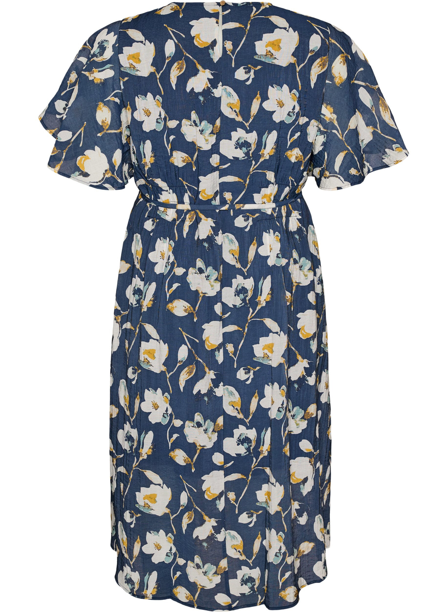 ZizziAnkell&aring;ng kl&auml;nning med fladder&auml;rmar och knytsk&auml;rp i midjan, Bl&aring;, Packshot image number 1