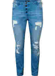 Emily jeans med slitningar och normal midjehöjd, Blue denim