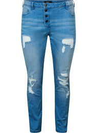 Emily jeans med slitningar och normal midjehöjd, Blue denim, Packshot