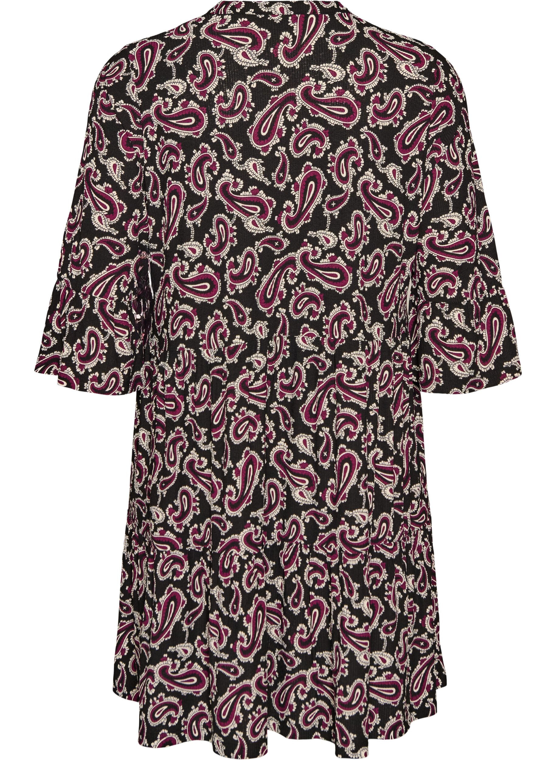 ZizziKort a-linjeformad kl&auml;nning i jersey med helt&auml;ckande m&ouml;nster, M&ouml;rk Bordeaux, Packshot image number 1