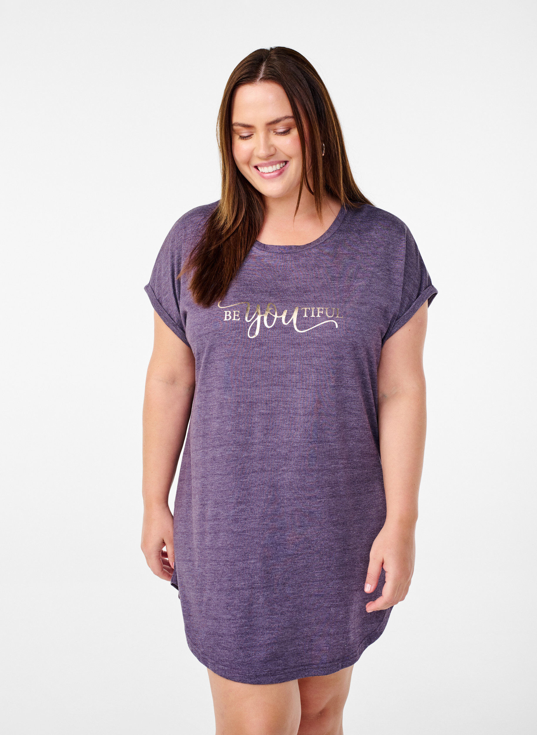 Zizzi Kort&auml;rmat nattlinne med texttryck, , Model image number 0