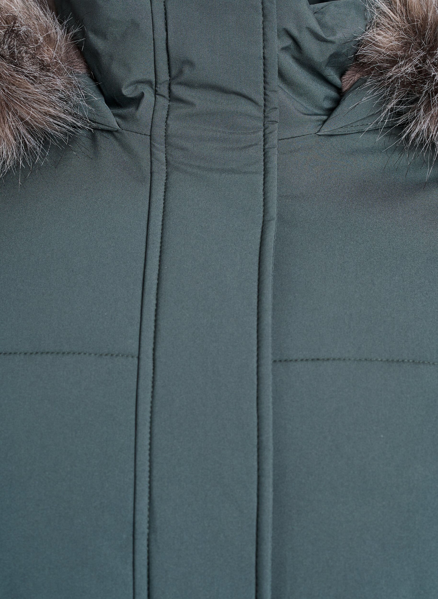 Zizzi Vattenavvisande parkas med krage i fuskp&auml;ls, Gr&ouml;n, Packshot image number 2