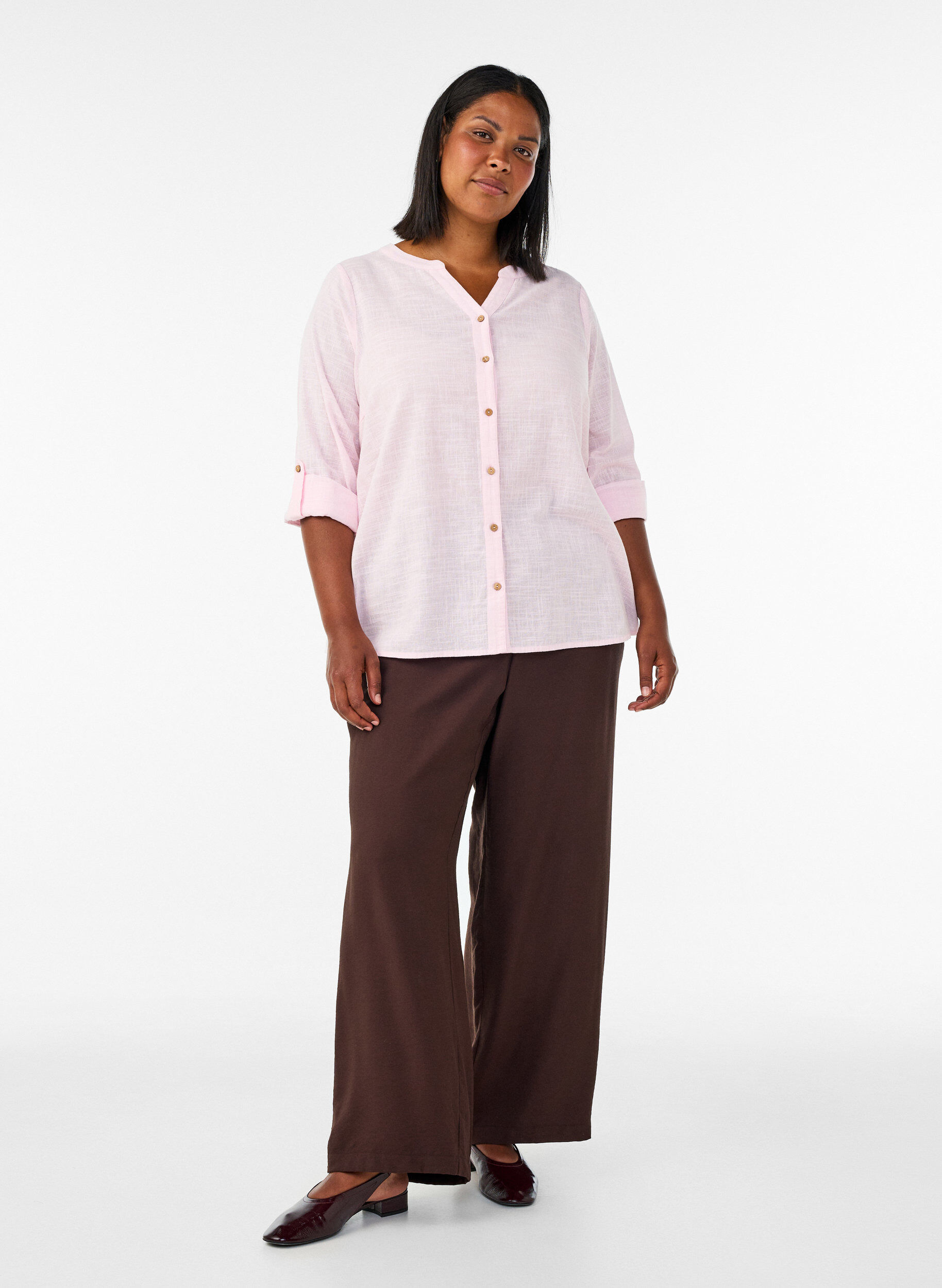 ZizziBomullsblus med v-ringning, Rosa, Model image number 1