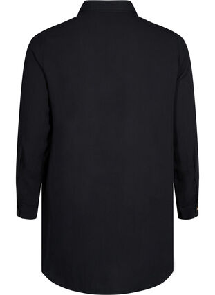Lång enfärgad skjorta i viskos, Black, Packshot image number 1