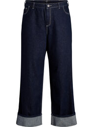 Jeans i bred passform med breda uppvik och kontrasts&ouml;mmar, Bl&aring;