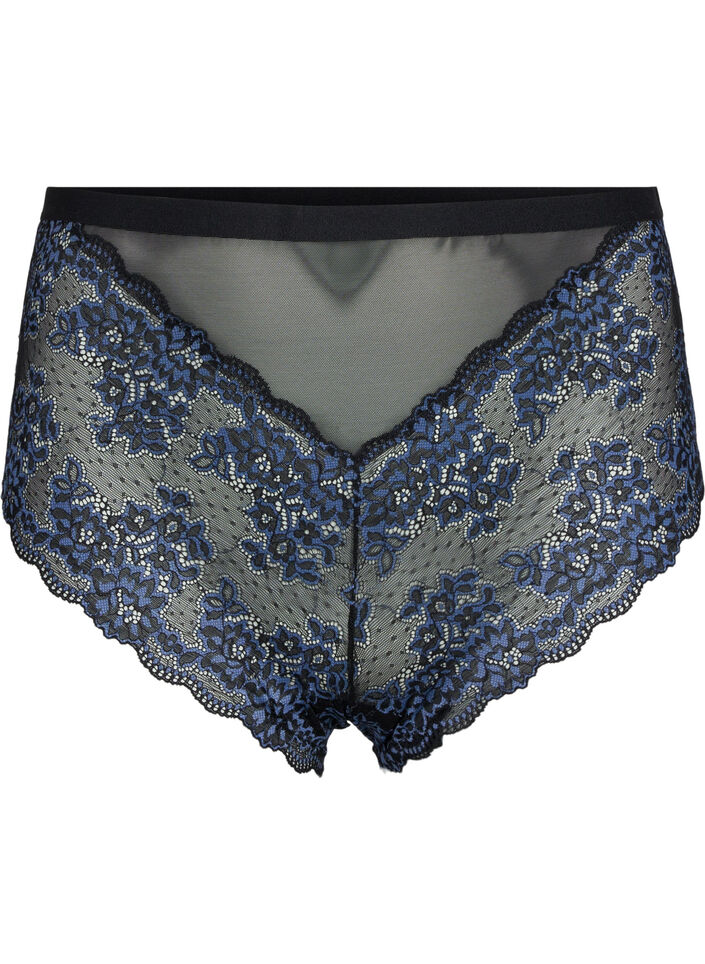 Spetstrosa med hög midja, Black w. blue lace, Packshot image number 0