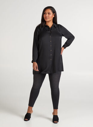 Tunika med knappar och feminina detaljer, Black, Model image number 2
