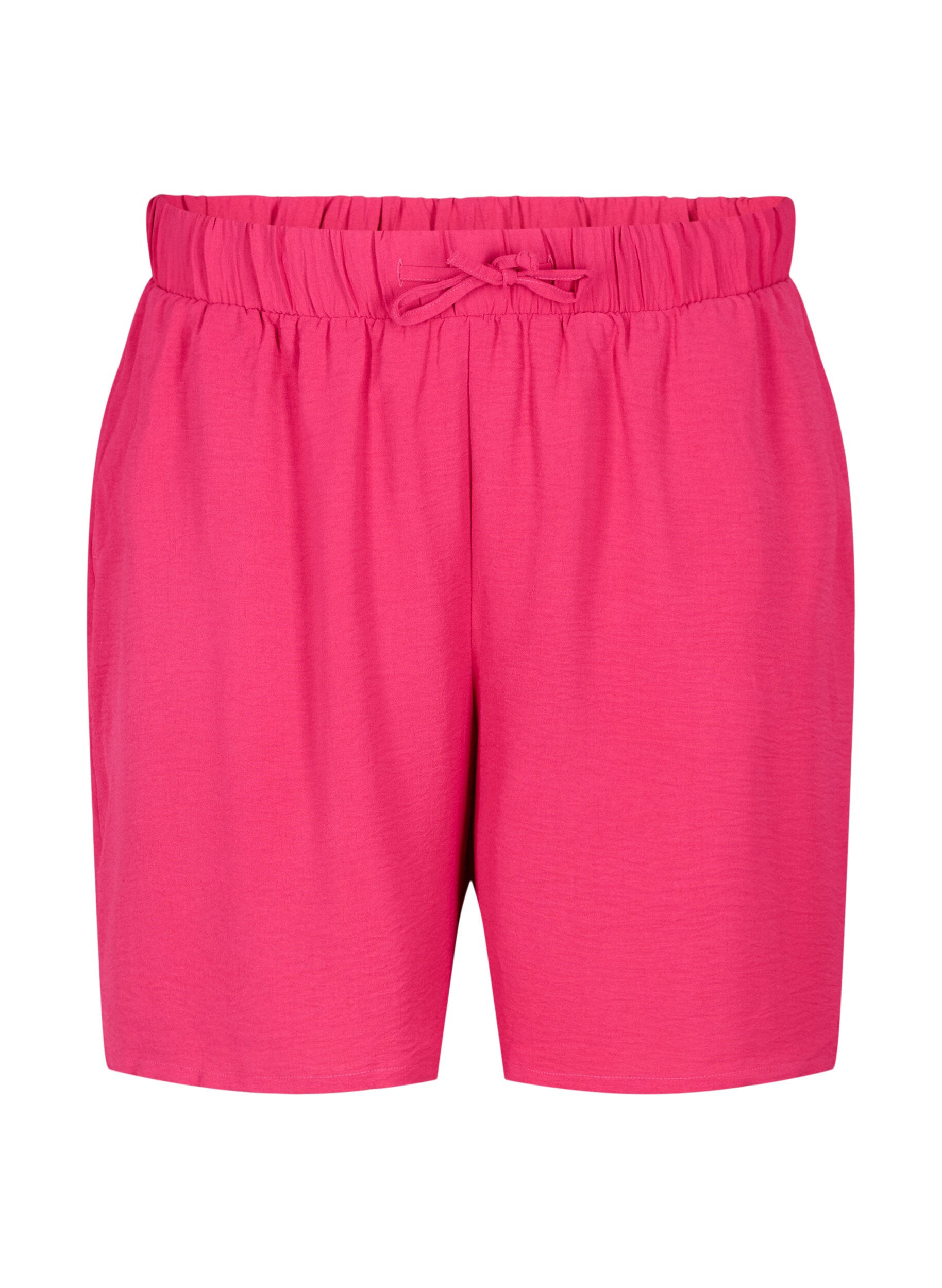 Zizzi Shorts med fickor och res&aring;r i midjan, Rosa, Packshot image number 0