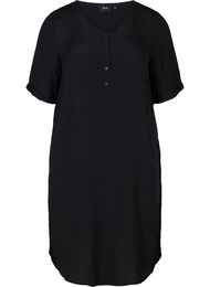 Kortärmad viskosklänning med knappar, Black