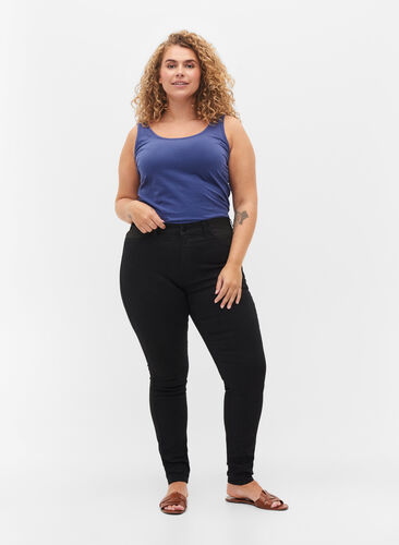 Super slim Amy jeans med resår i midjan, Black, Model image number 0