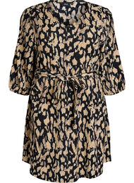 Kort kl&auml;nning med 3/4-&auml;rmar och m&ouml;nster, Svart