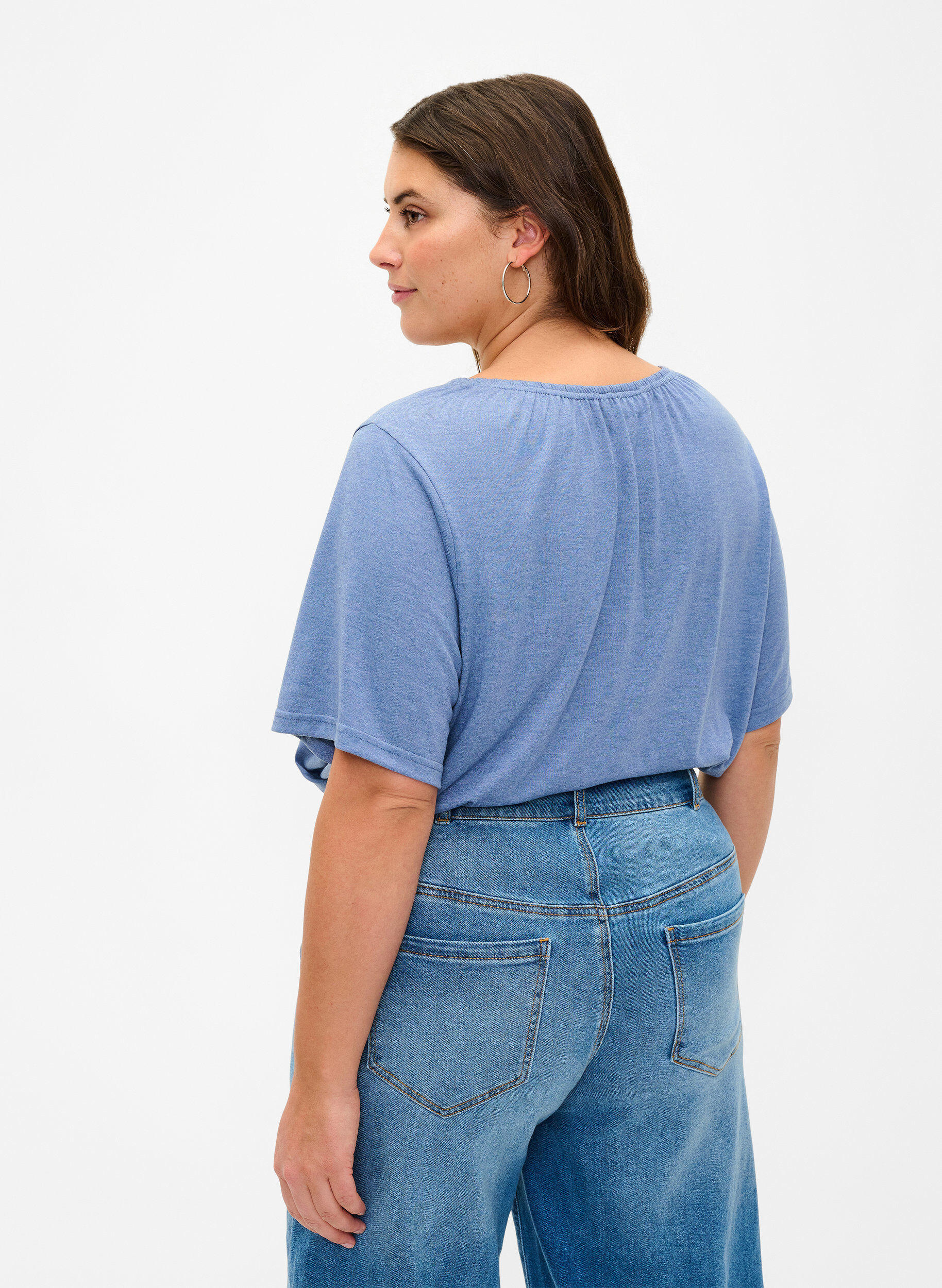 Zizzi Melange blus med korta &auml;rmar, Moonlight Blue Mel., Model image number 1