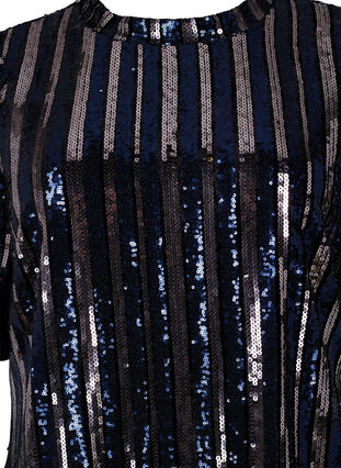 Kortärmad paljettklänning med slits, Evening Blue Stripe , Packshot image number 2