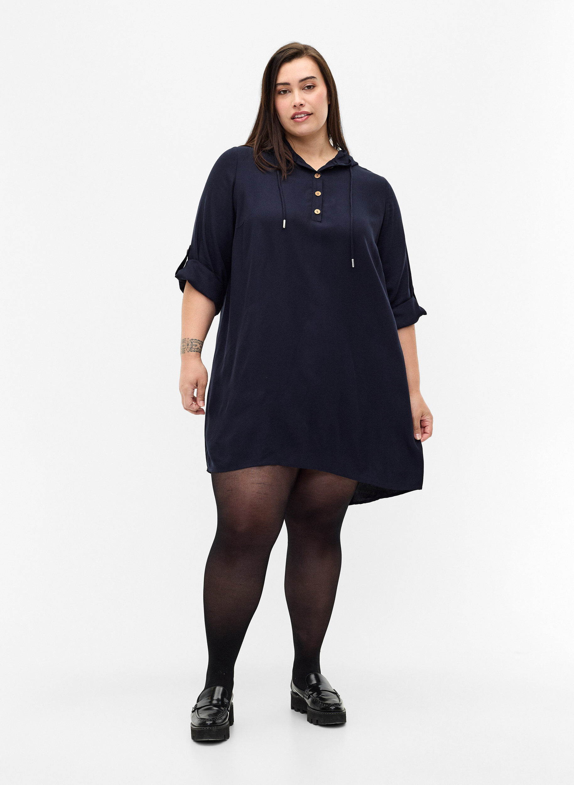 ZizziTunika i viskos med huva, Navy Blazer, Model image number 2
