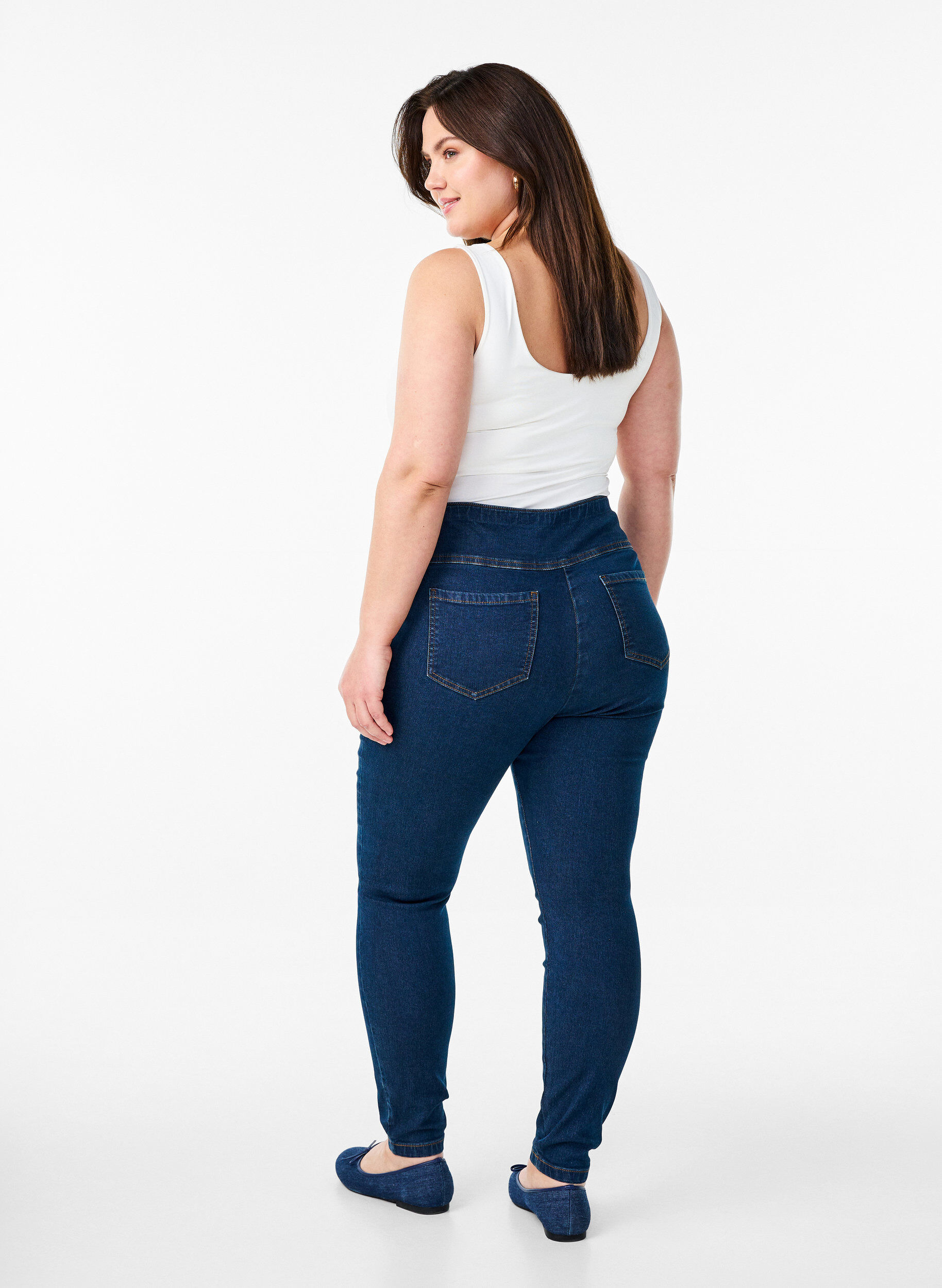 Zizzi Stretchiga jeggings med h&ouml;g midja, Bl&aring;, Model image number 1