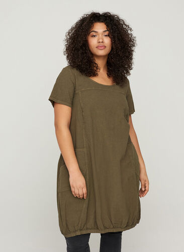 Kortärmad klänning i bomull, Ivy Green, Model image number 0