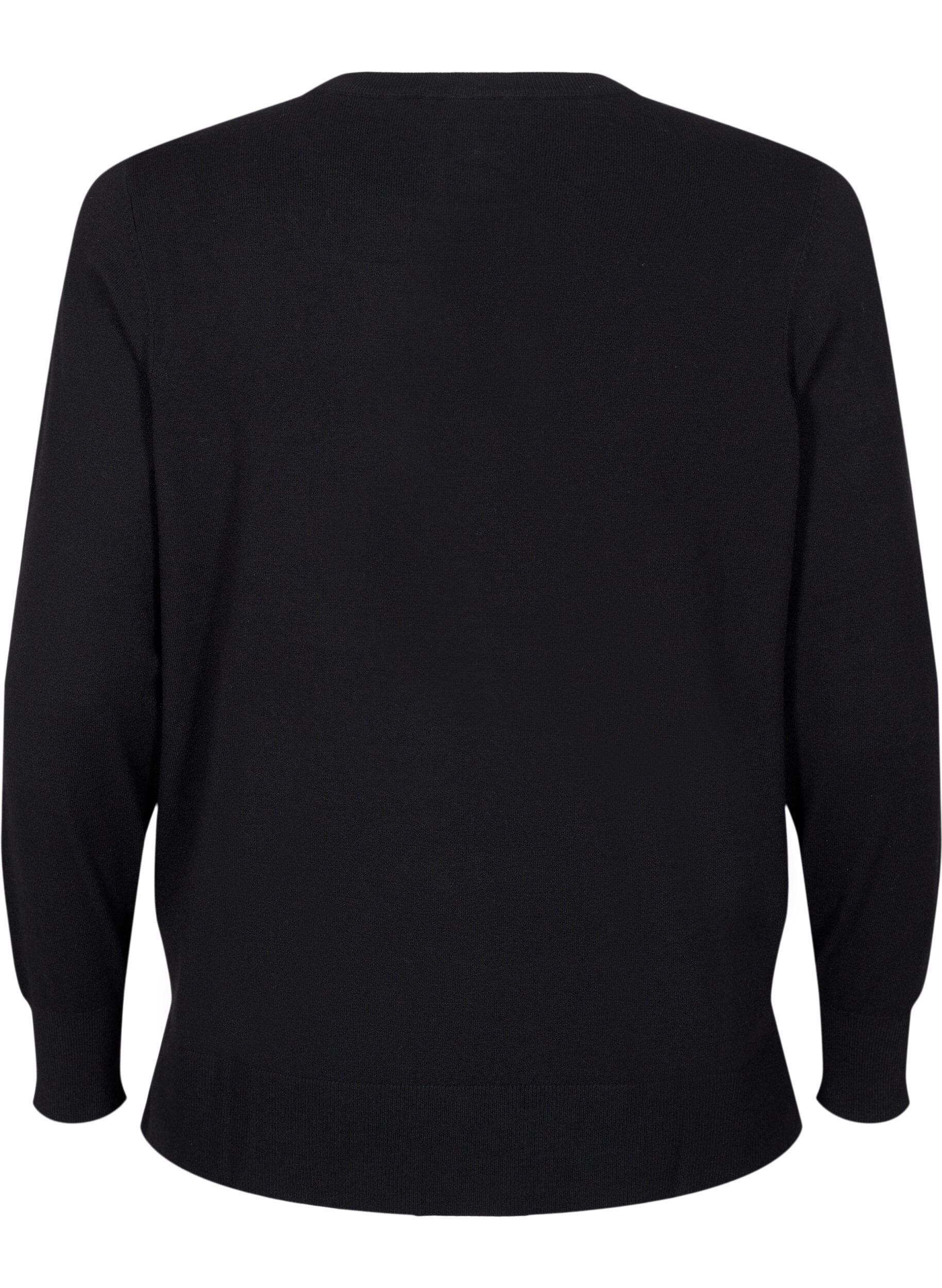 Zizzi Stickad blus med l&aring;nga &auml;rmar och slits, Svart, Packshot image number 1