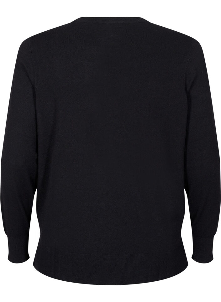 Stickad blus med långa ärmar och slits, Svart, Packshot image number 1