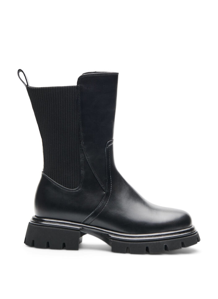 Chelsea boot med kraftig sula och ribbade paneler, Svart, Packshot image number 0