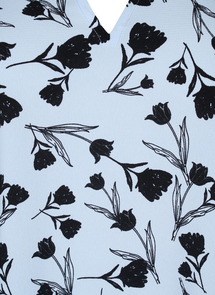 Blus med V-ringning och blomstertryck, Cashmere Blue Flower, Packshot image number 2