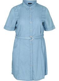 Kortärmad skjortklänning i denim med matchande bälte, Light blue denim