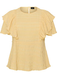 Blus med smock och volang&auml;rmar, Gul