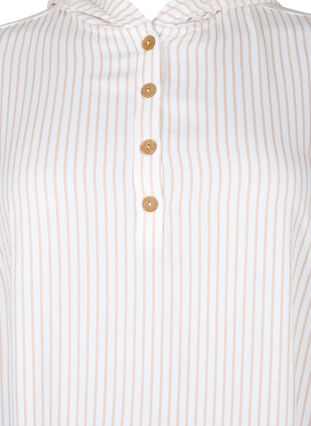 Kortärmad tunika i viskos med luva, White Natural Stripe, Packshot image number 2