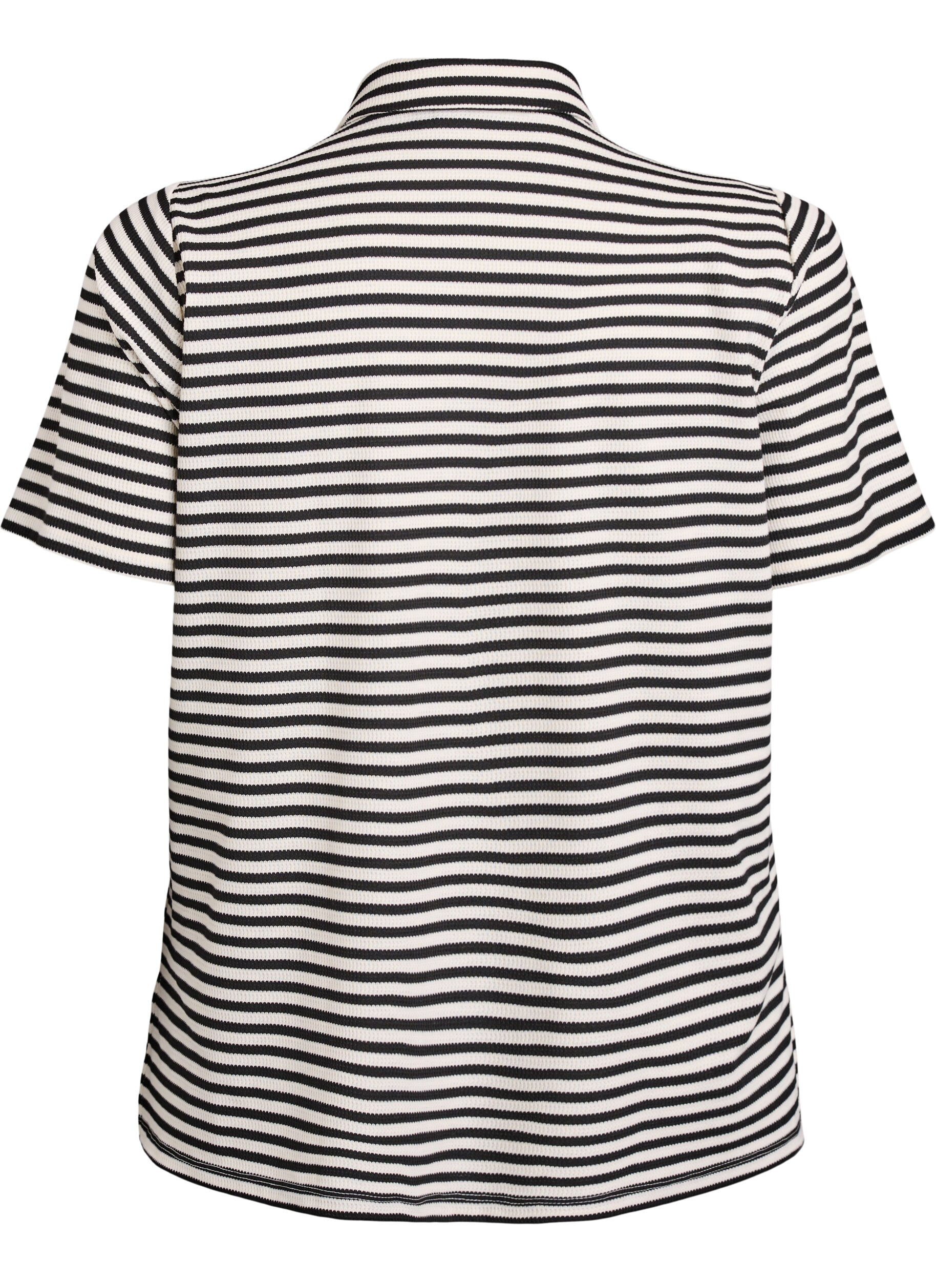 Zizzi Kort&auml;rmad polotr&ouml;ja med r&auml;nder, Svart, Packshot image number 1