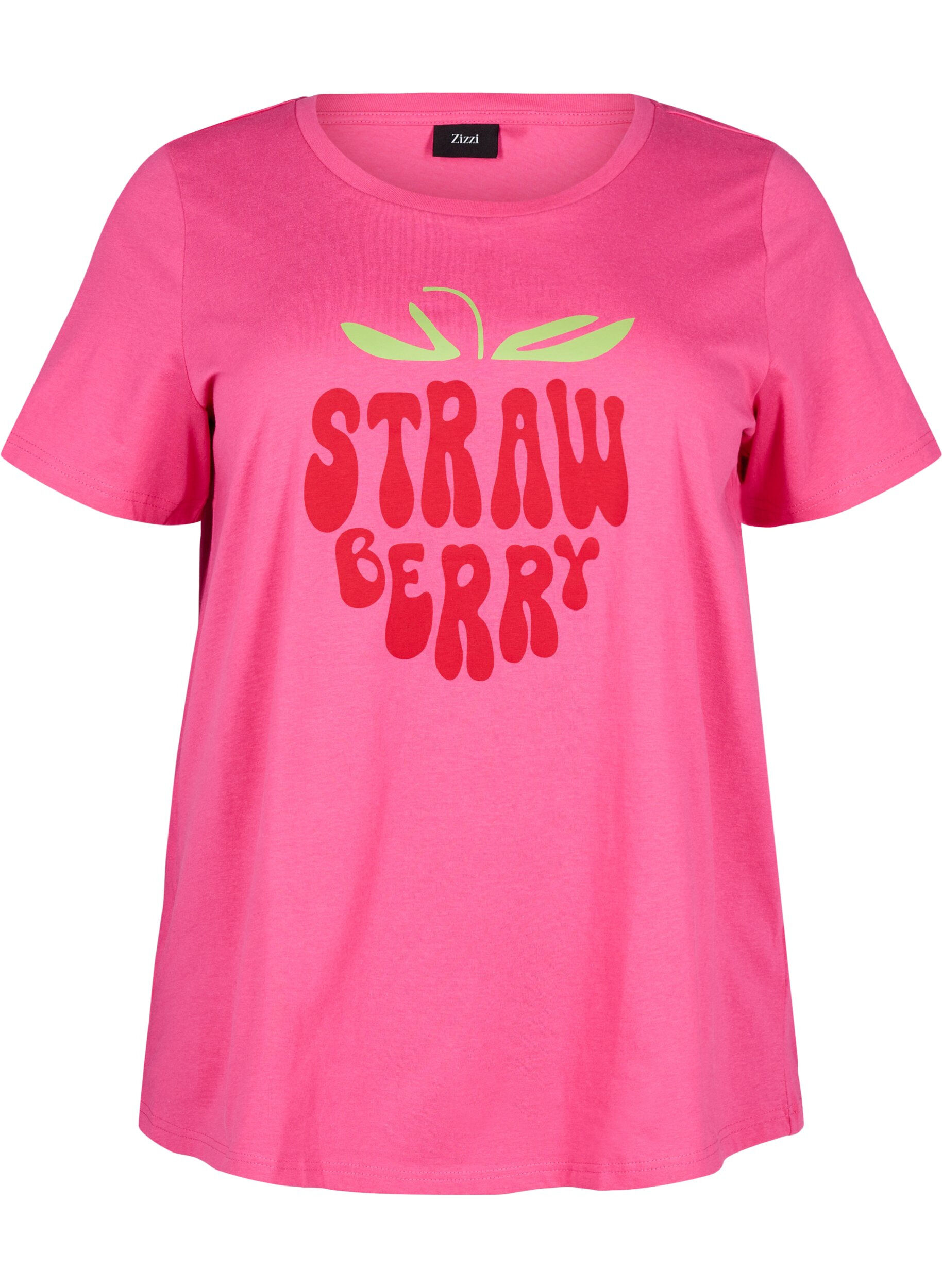 Zizzi T-shirt i bomull med motiv, Raspb. w. Strawberry, Packshot image number 0