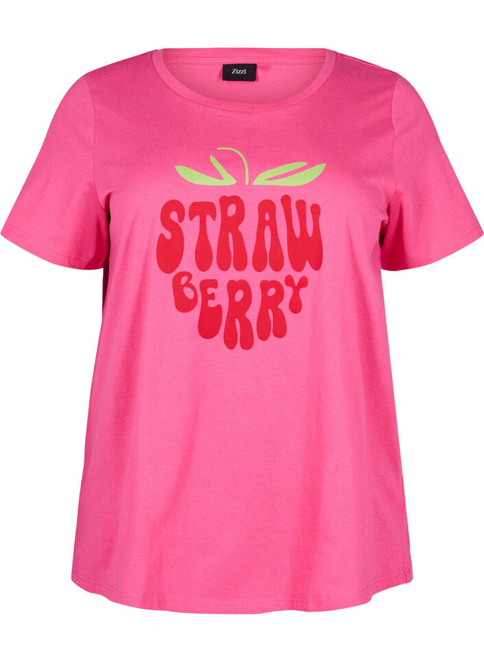 T-shirt i bomull med motiv, Raspb. w. Strawberry, Packshot image number 0