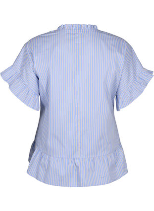 Randig blus med peplum och volangdetaljer, Blue Stripe, Packshot image number 1