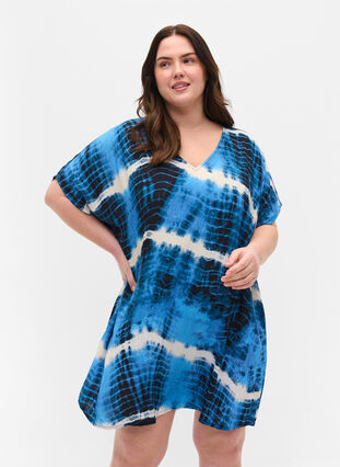 Strandklänning i viskos med batikmönster, Tie Dye Print, Model image number 0