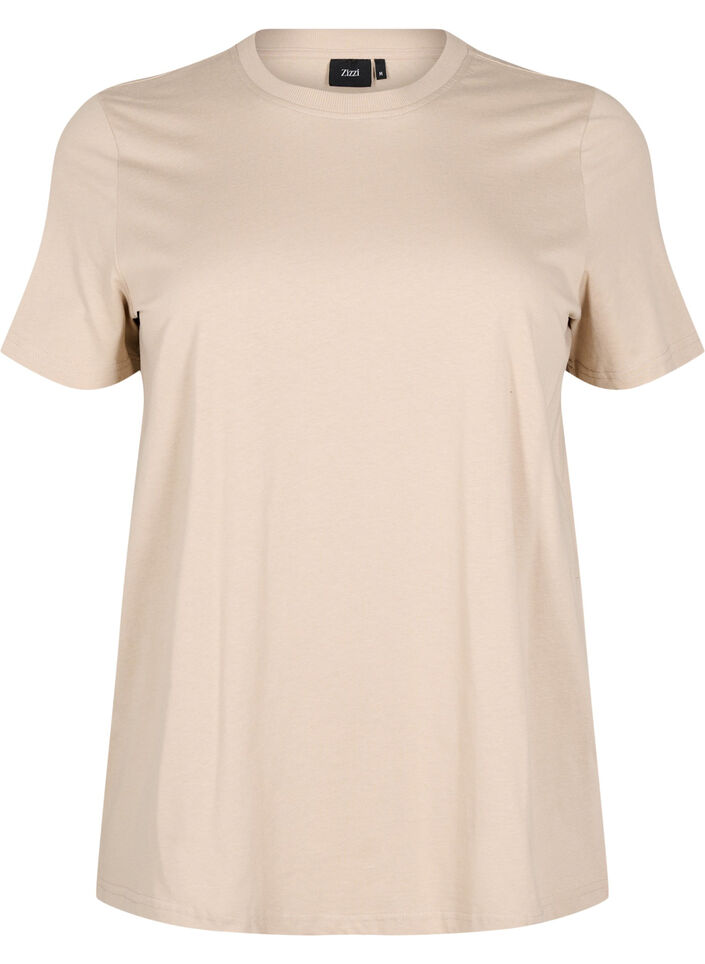 Enkel t-shirt i bomull med rund halsringning, Beige, Packshot image number 0