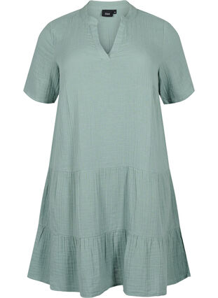 Kortärmad klänning i 100% bomull, Chinois Green, Packshot image number 0