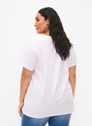 Bomulls t-shirt med prickar och v-ringning, B.White/S. Pink Dot, Model image number 1