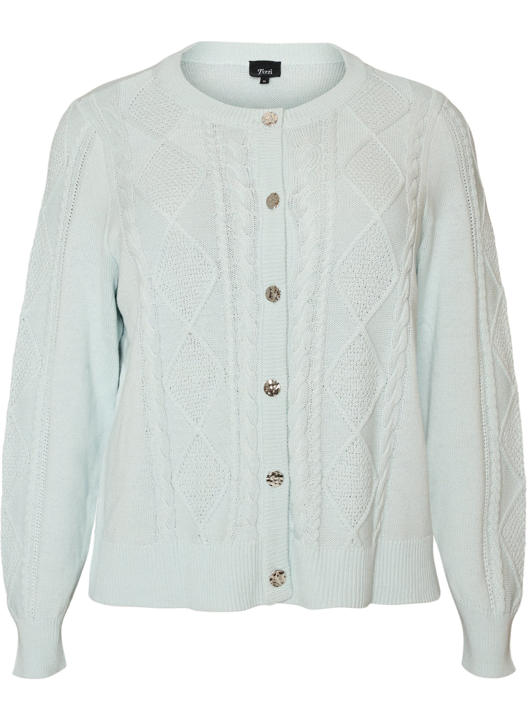 Kabelstickad cardigan med dekorativa knappar