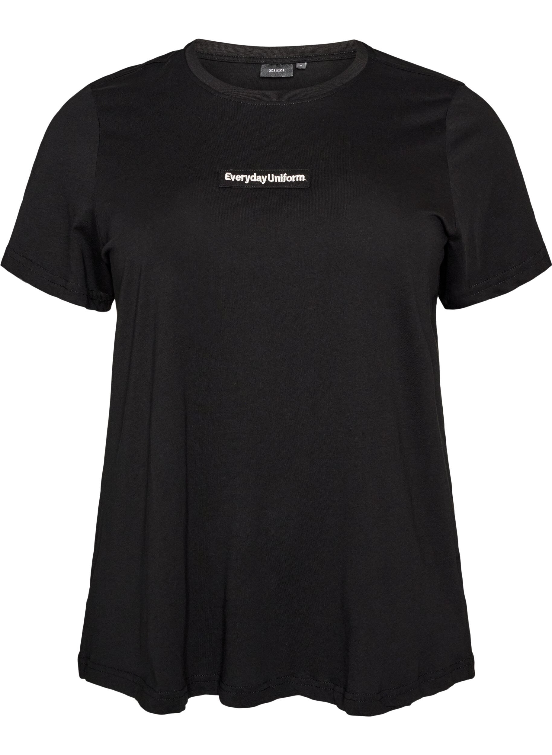 ZizziT-shirt i bomull med textm&auml;rke, Svart, Packshot image number 0