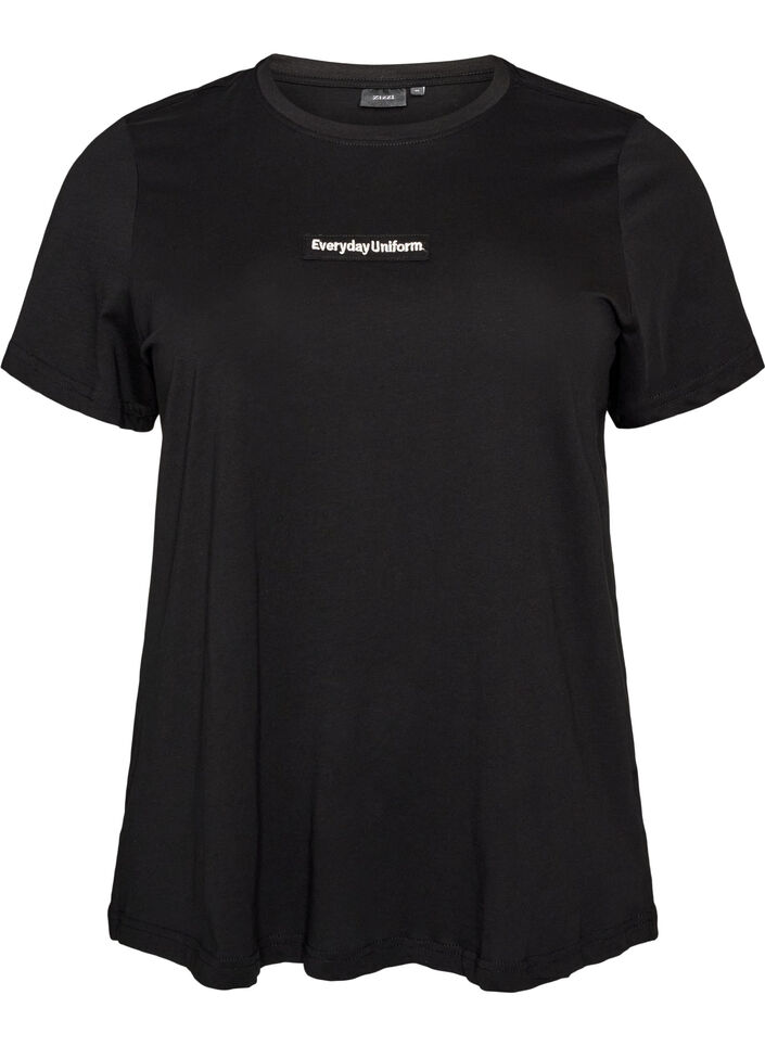 T-shirt i bomull med textm&auml;rke, Svart, Packshot image number 0