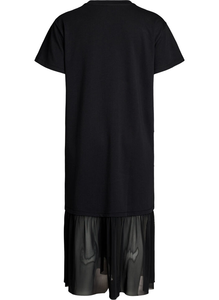 T-shirtkl&auml;nning med en genomskinlig meshkant, Svart, Packshot image number 1