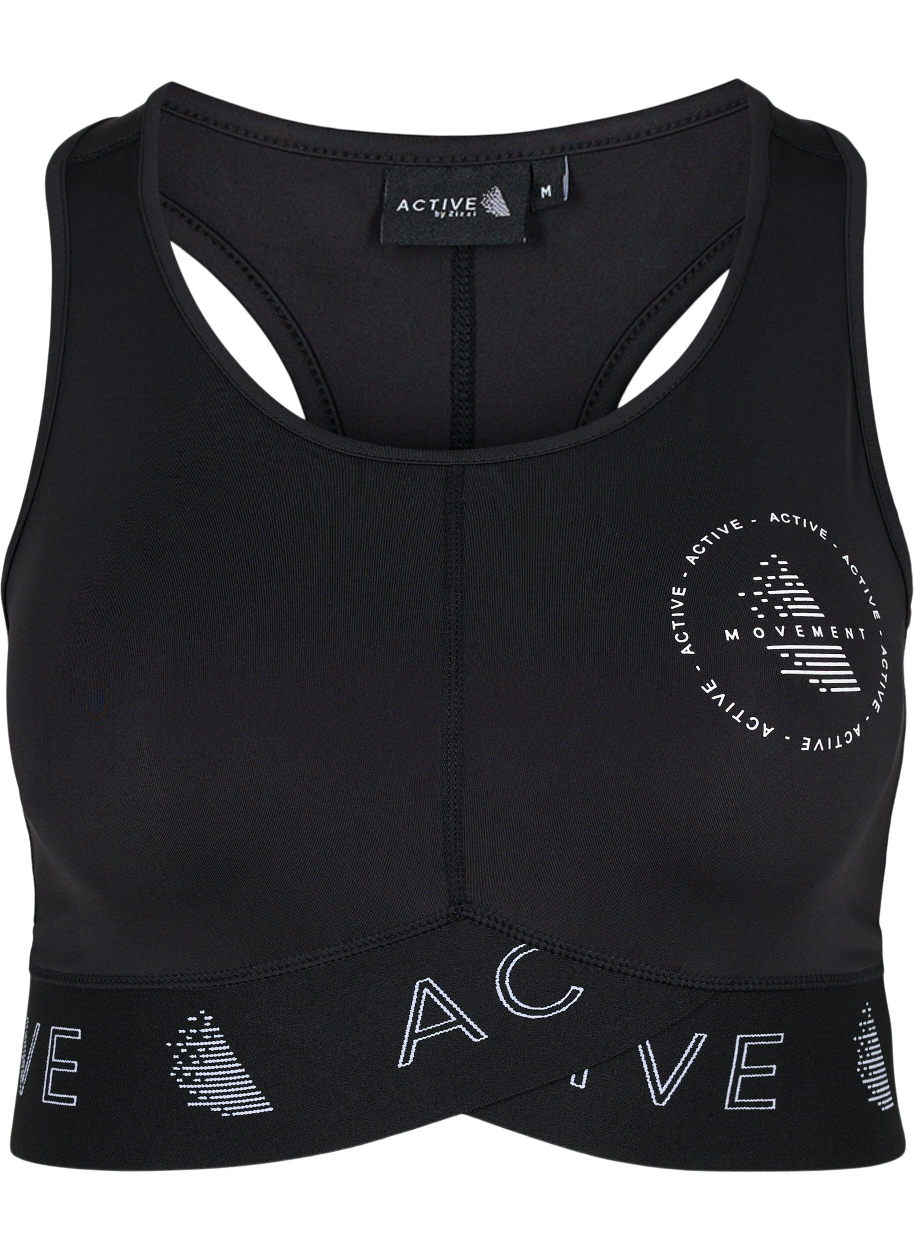 Zizzi Sport-bh med texttryck, Black, Packshot image number 0