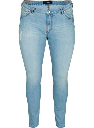 Extra slim Sanna jeans med slitning, Light blue denim, Packshot image number 0