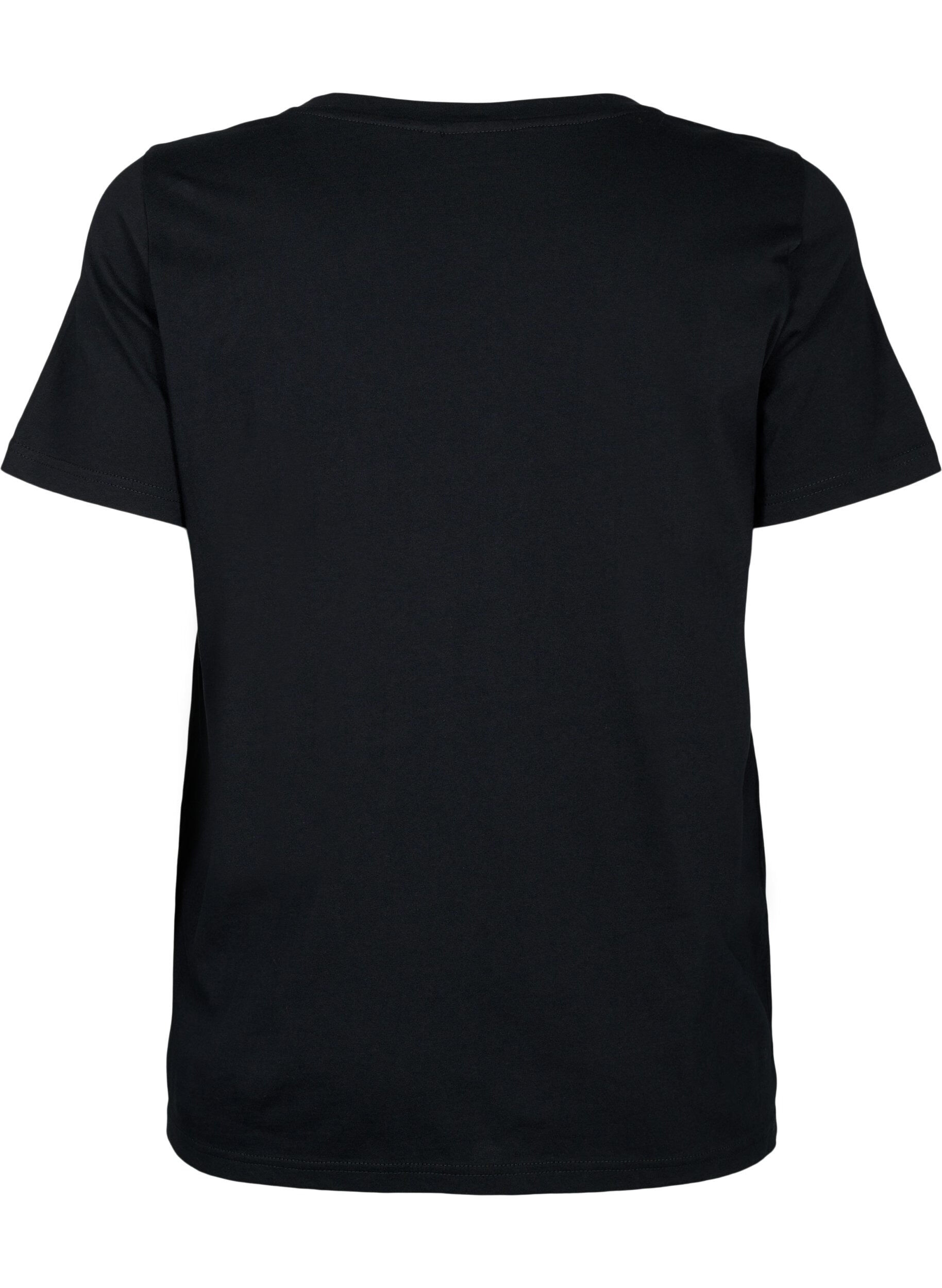 Zizzi T-shirt i bomull med paljetter, Black W. Be free, Packshot image number 1