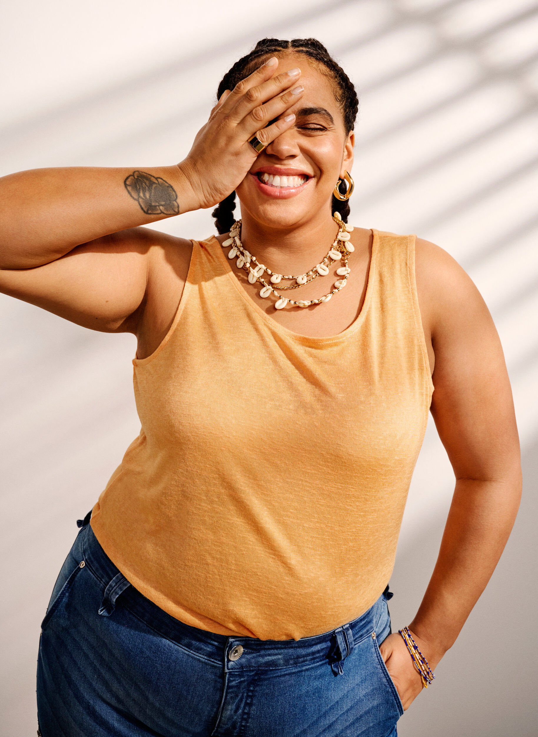 Zizzi Topp med struktur och rund hals, Mock Orange, Image image number 0